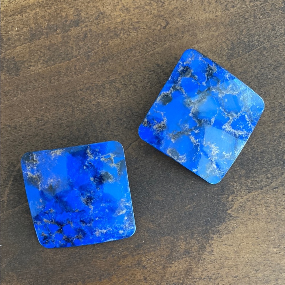 Blue Square Statement Earrings - image 3